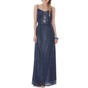 Lilly Pulitzer Resort Collection Navy Blue Metallic Silver Deanna Maxi Dress XS